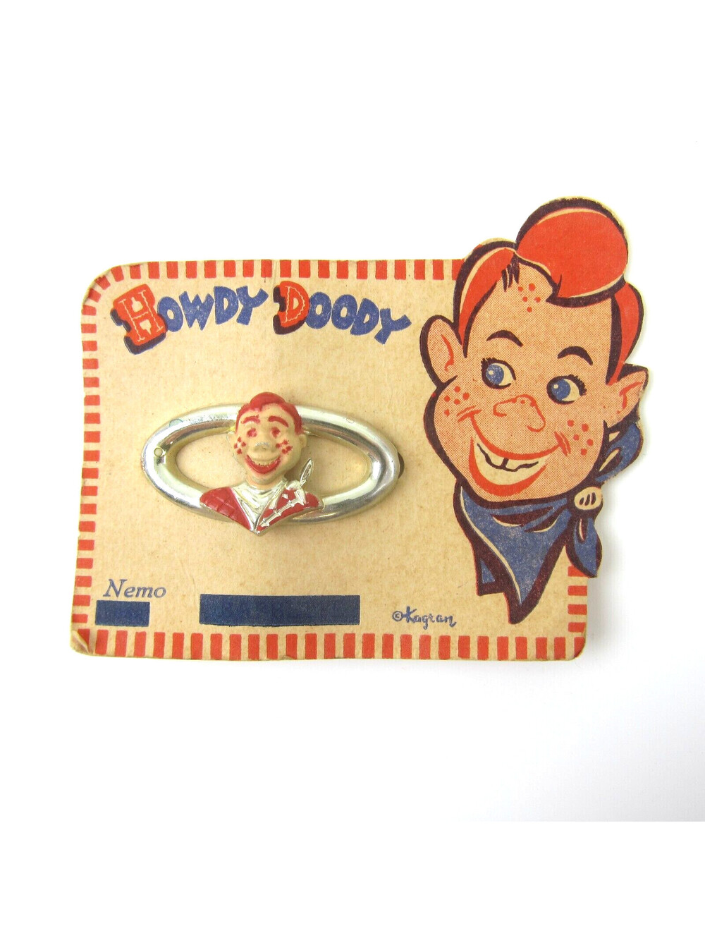 Vintage Howdy Doody Hair Clip Barrette on Original Card 1950s Premium RARE